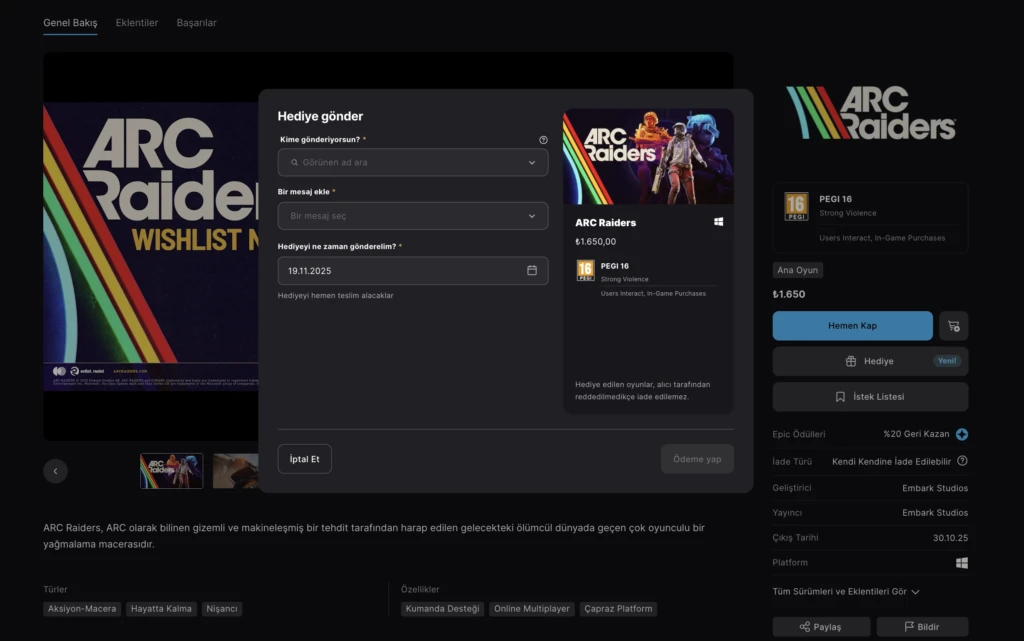 Epic Games Hediye Etme Özelliği